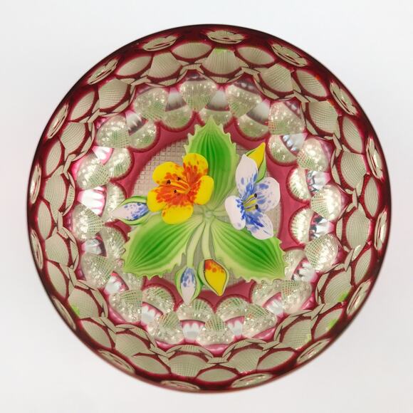 Perthshire 1994G Overlay Bouquet Lampwork Flower Geometric Faceting Paperweight - Picture 1 of 16